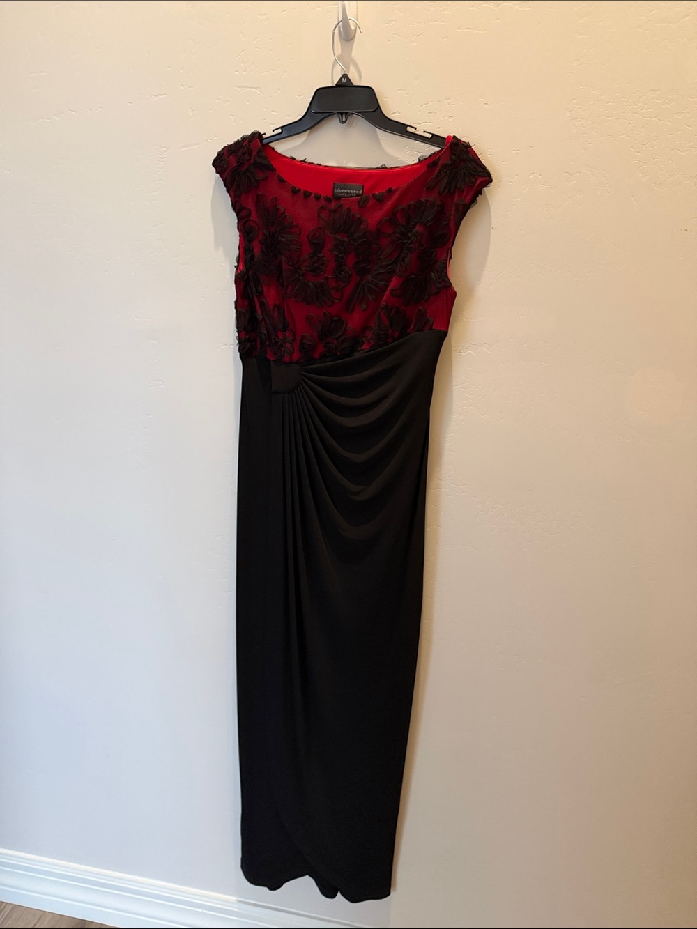 Black and Red Embroidered Evening Dress